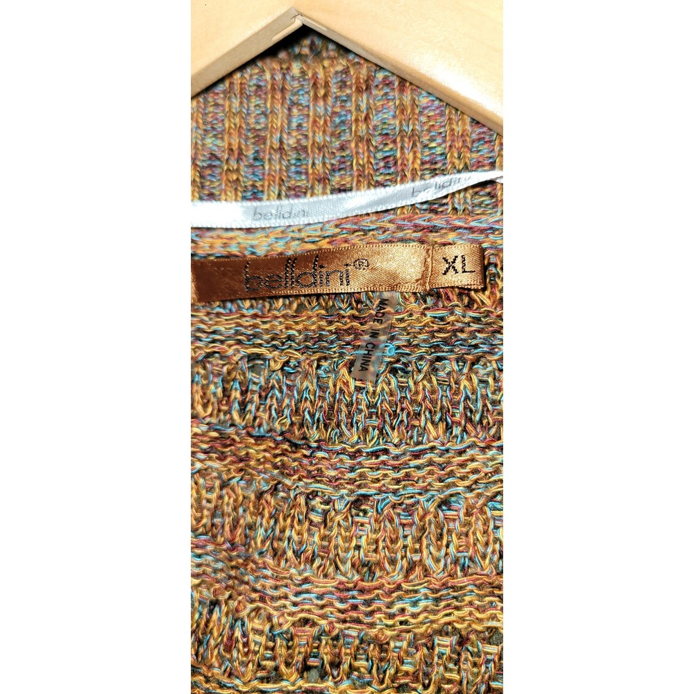 Beldini Multicolor Open Knit Sweater Womens XL Mock Neck Earthy Grandmacore - Picture 3 of 4